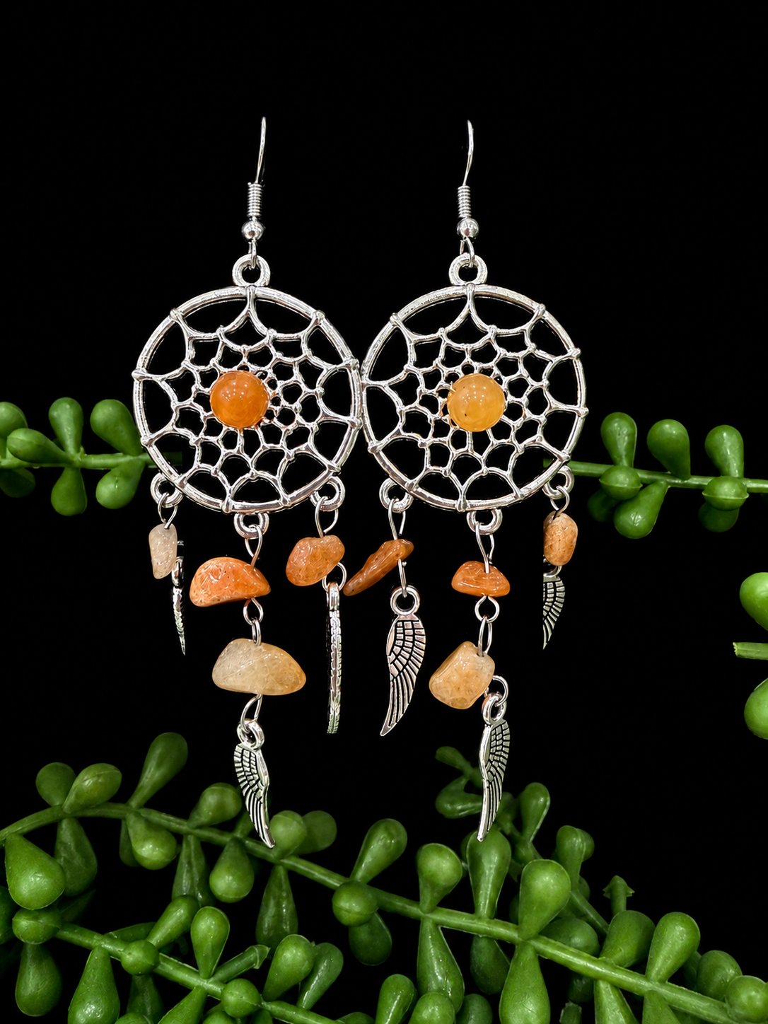 Earrings - Dream Catchers (Citrine Coloured Stone)