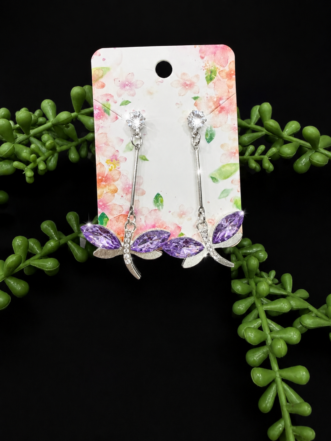 Earrings - Purple Dragonflies