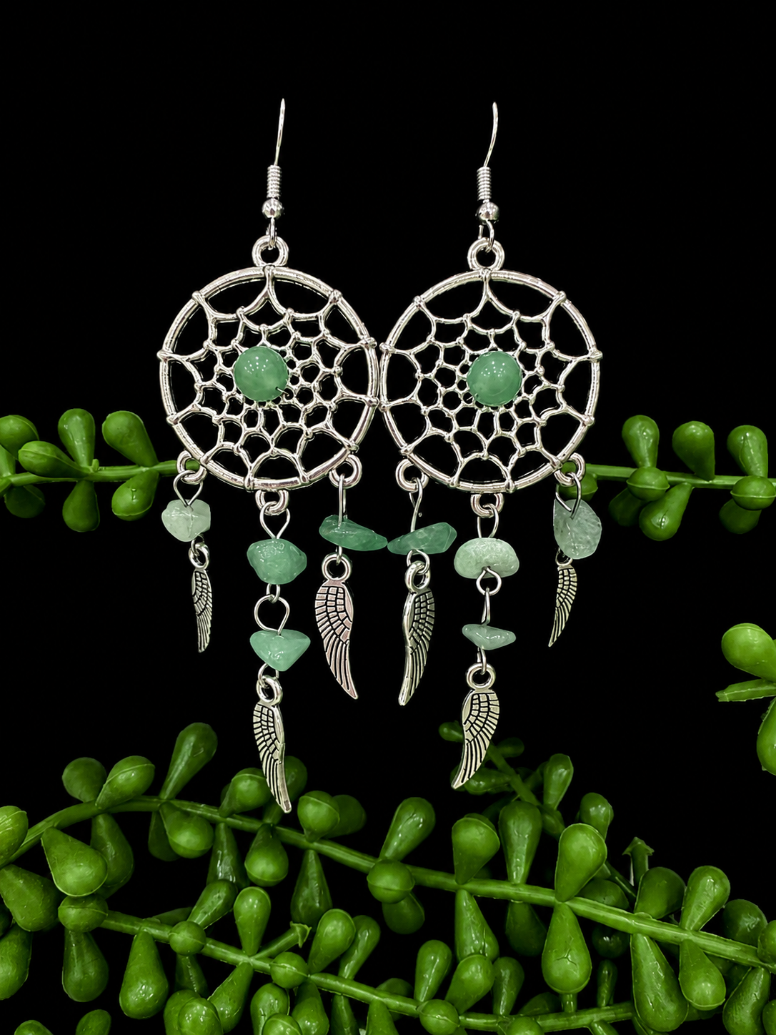 Earrings - Dream Catchers (Green Stone)