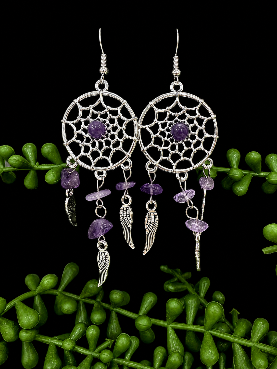 Earrings - Dream Catchers (Purple Stone)
