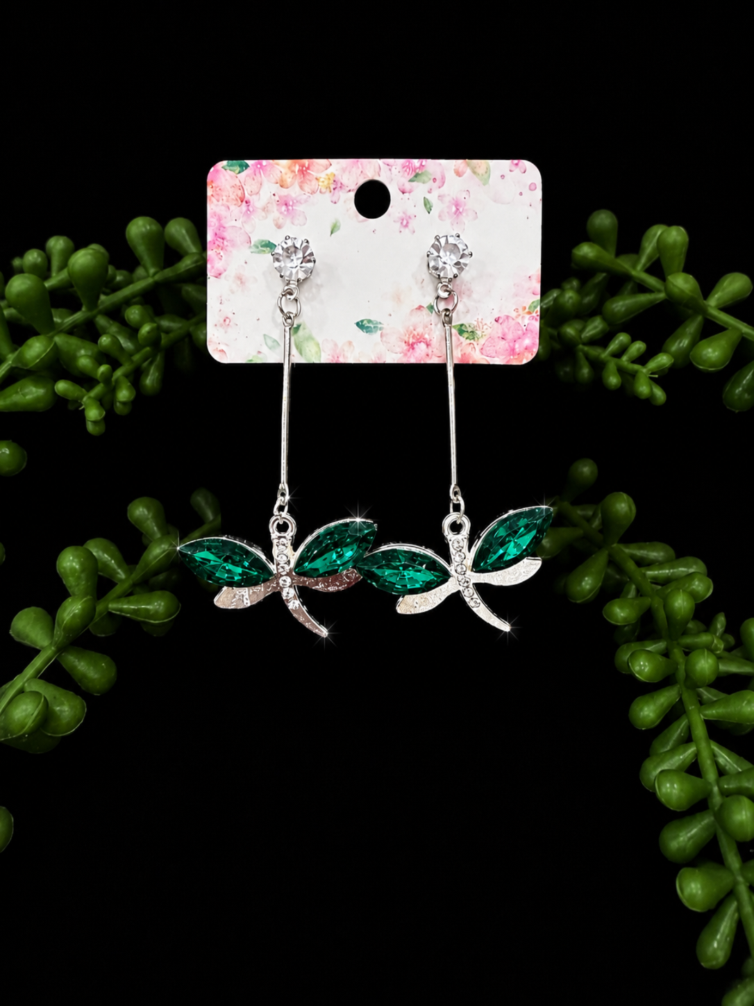 Earrings - Green Dragonflies