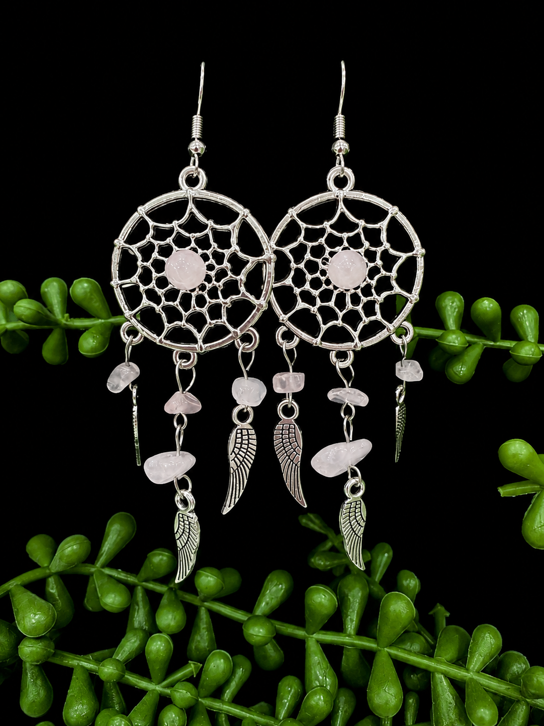 Earrings - Dream Catchers (Rose coloured stone)