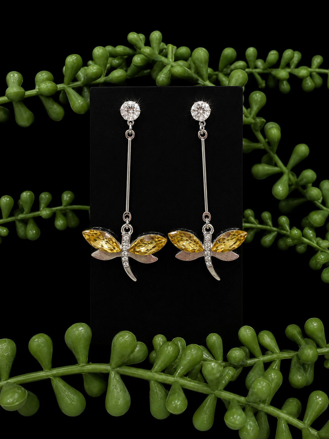 Earrings - Citrine coloured Dragon Flies