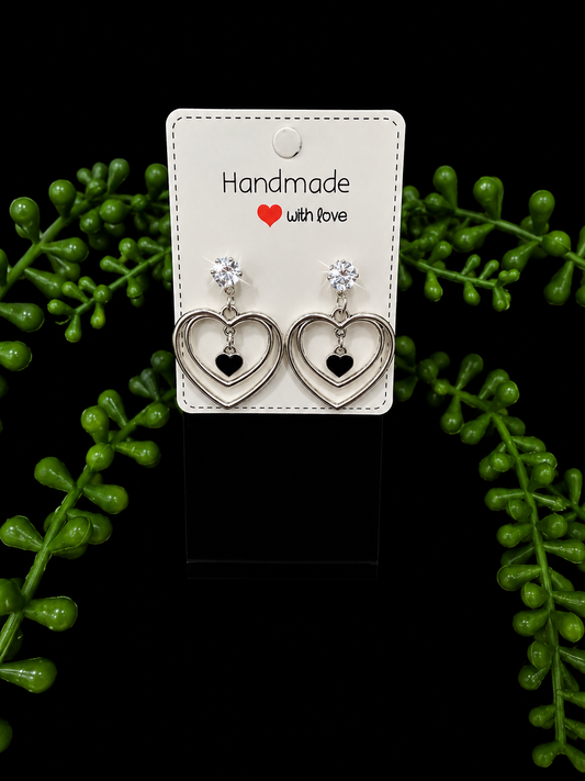 Earrings -  Silver Lined Heart