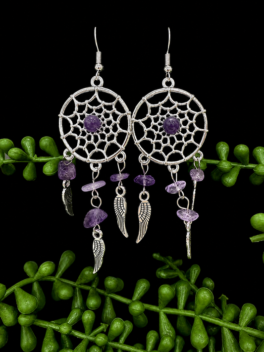 Earrings - Dream Catchers (Purple Stone)