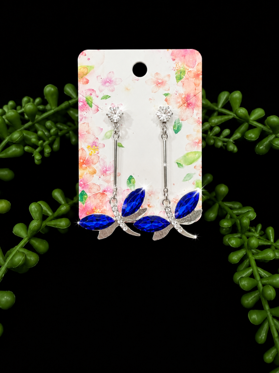 Earrings - Dark Blue Dragonflies