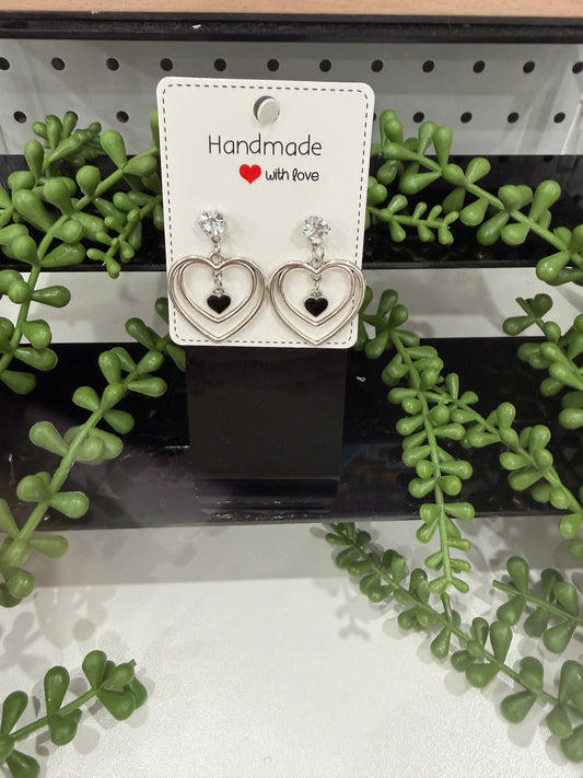 Earrings -  Silver Lined Heart