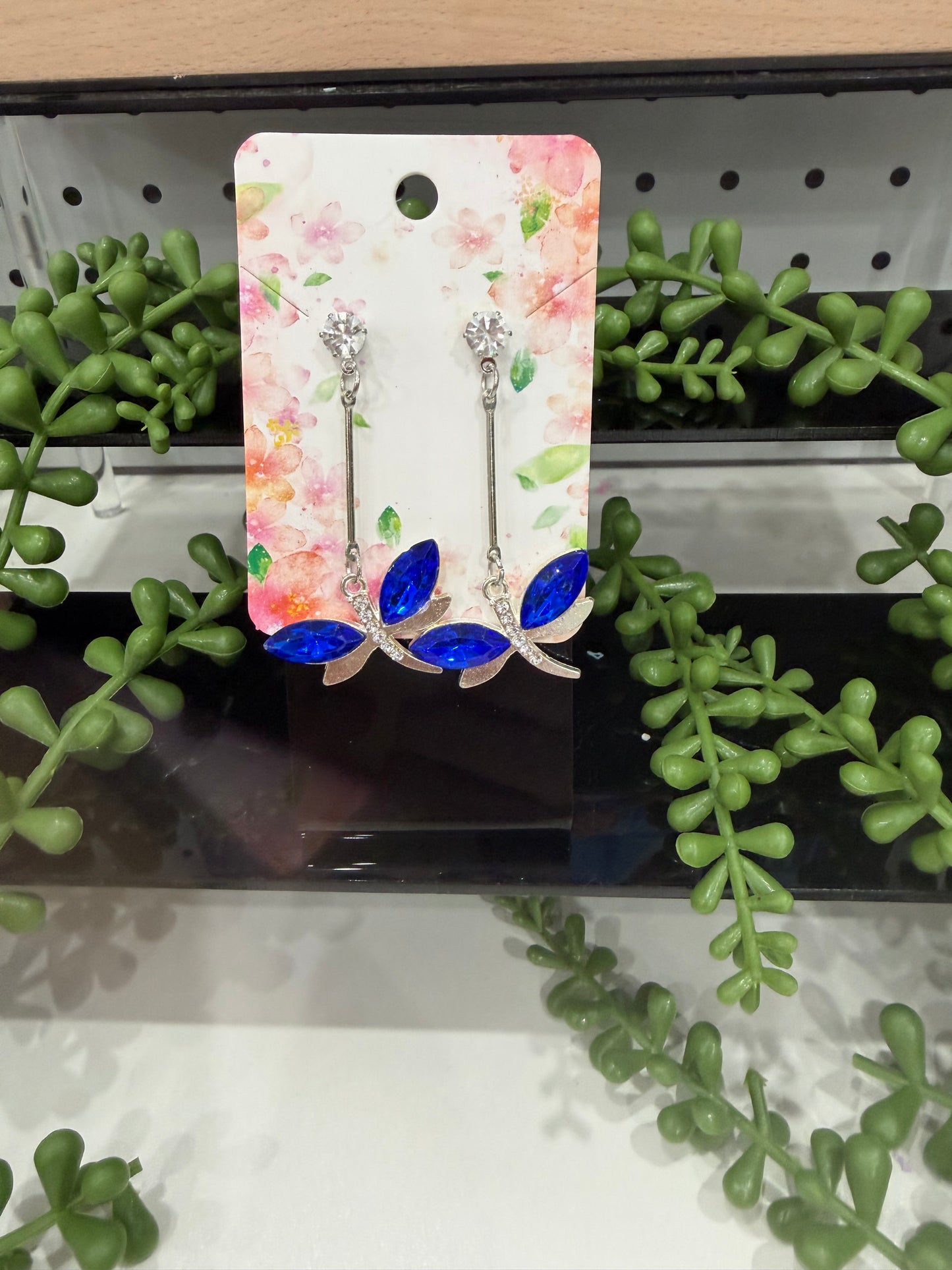 Earrings - Dark Blue Dragonflies
