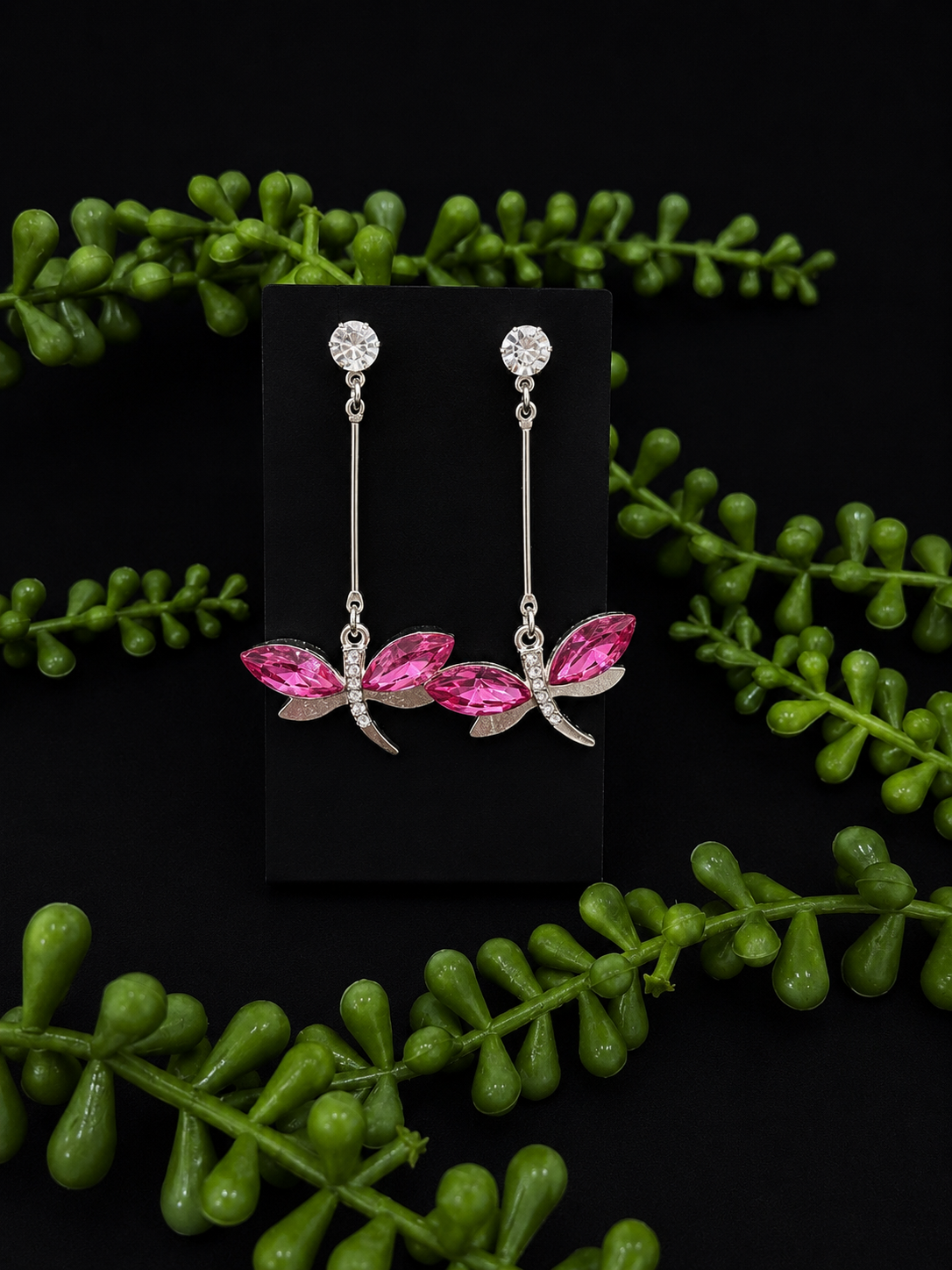 Earrings - Dark Pink Dragon Flies